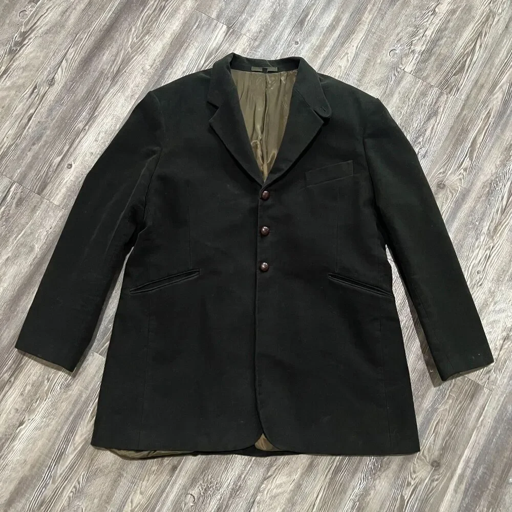 J Peterman Green Velvet Overcoat 52 XL Duca Visconti Italy